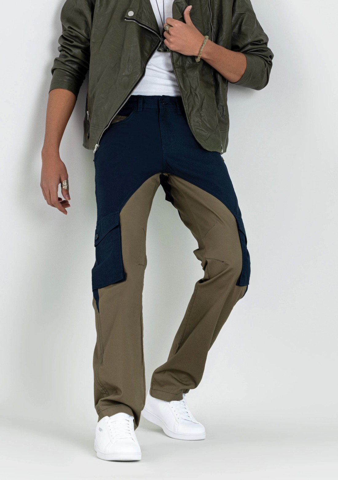 Navy Olive Straight Fit Men's Cargo Trousers