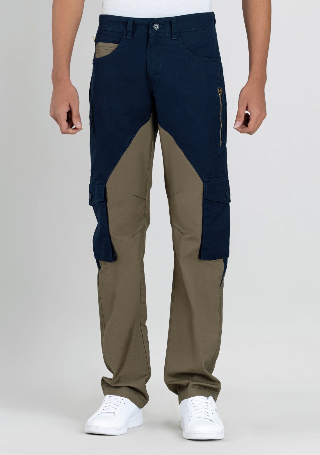 Navy Olive Straight Fit Men's Cargo Trousers