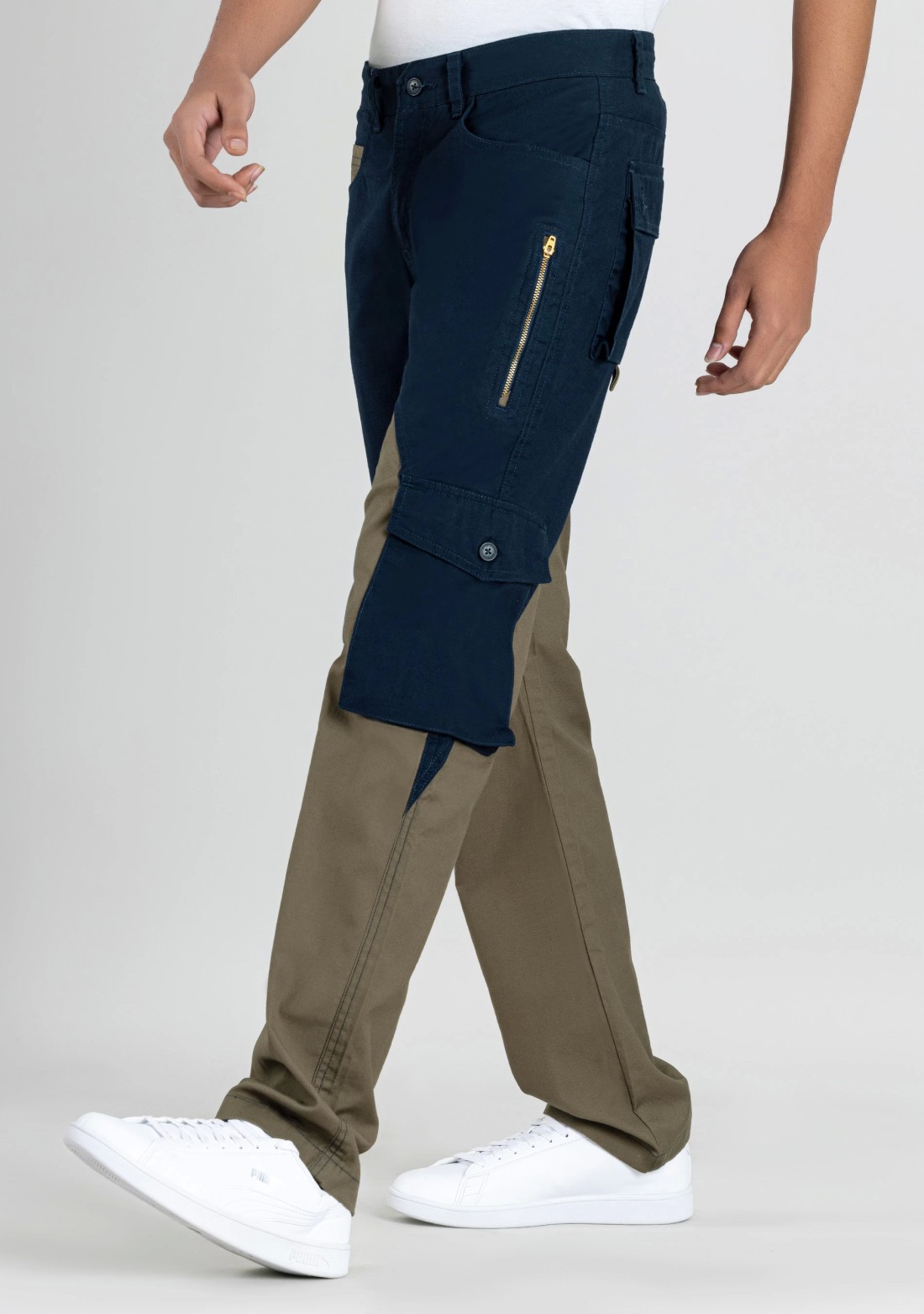 Navy Olive Straight Fit Men's Cargo Trousers