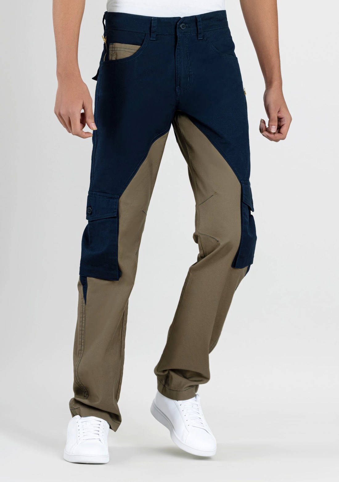 Navy Olive Straight Fit Men's Cargo Trousers