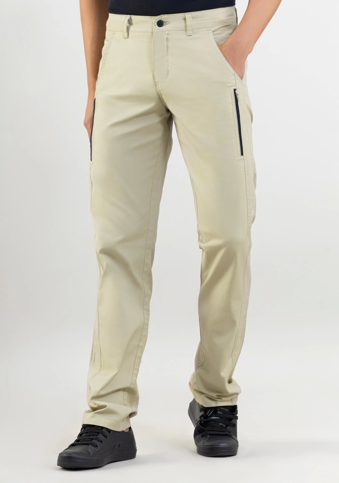 Beige  Regular Fit Men’s Casual Cotton Trousers