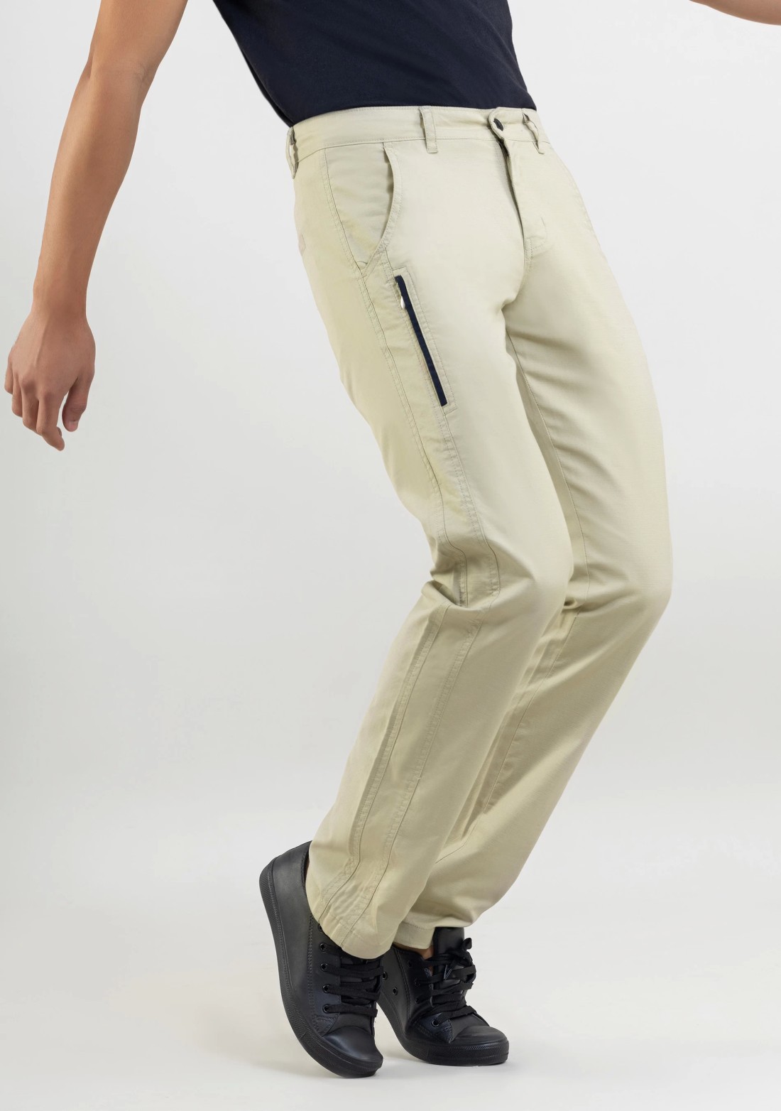 Beige  Regular Fit Men’s Casual Cotton Trousers