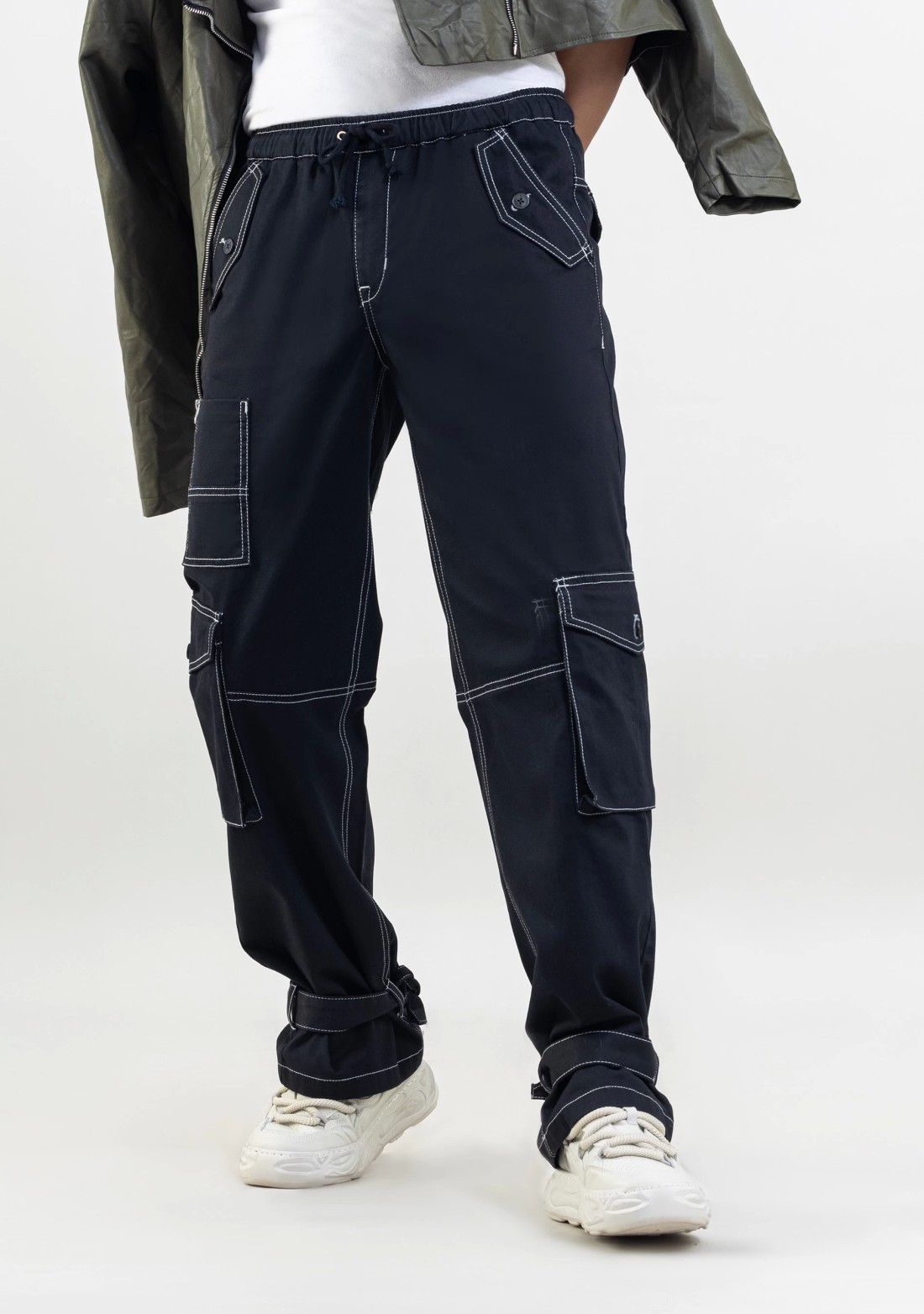 Black Wide Leg Men's Cargo Style Trousers