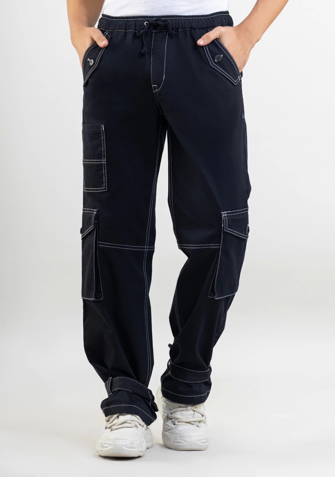 Black Wide Leg Men's Cargo Style Trousers