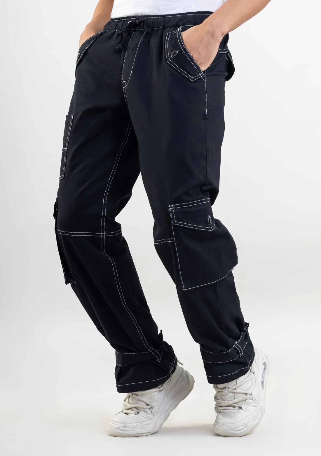 Black Wide Leg Men's Cargo Style Trousers