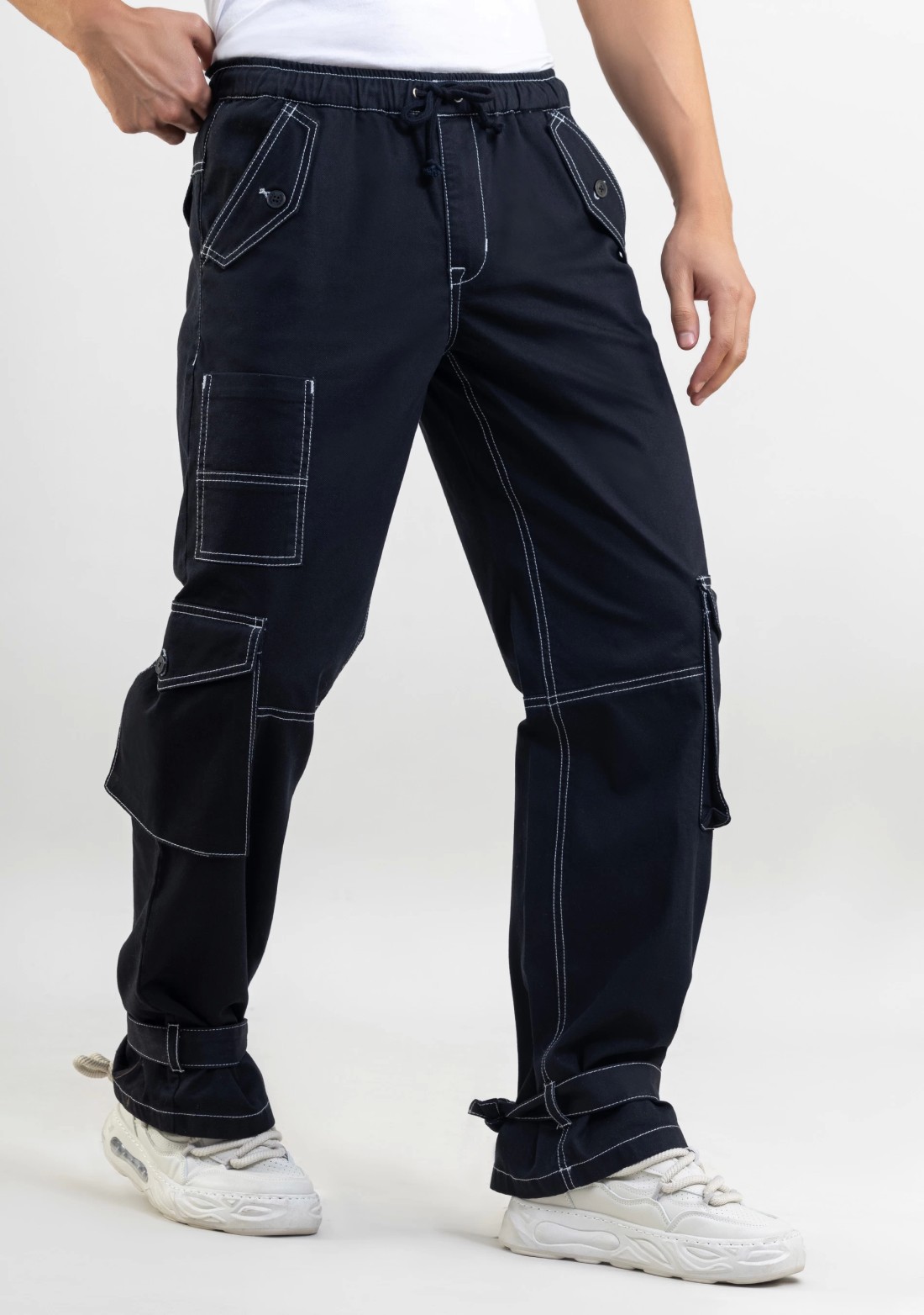 Black Wide Leg Men's Cargo Style Trousers