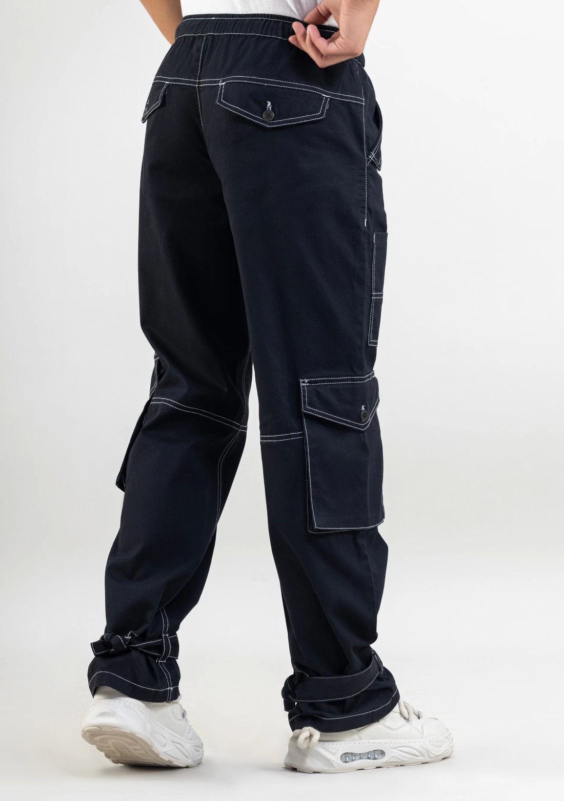 Black Wide Leg Men's Cargo Style Trousers