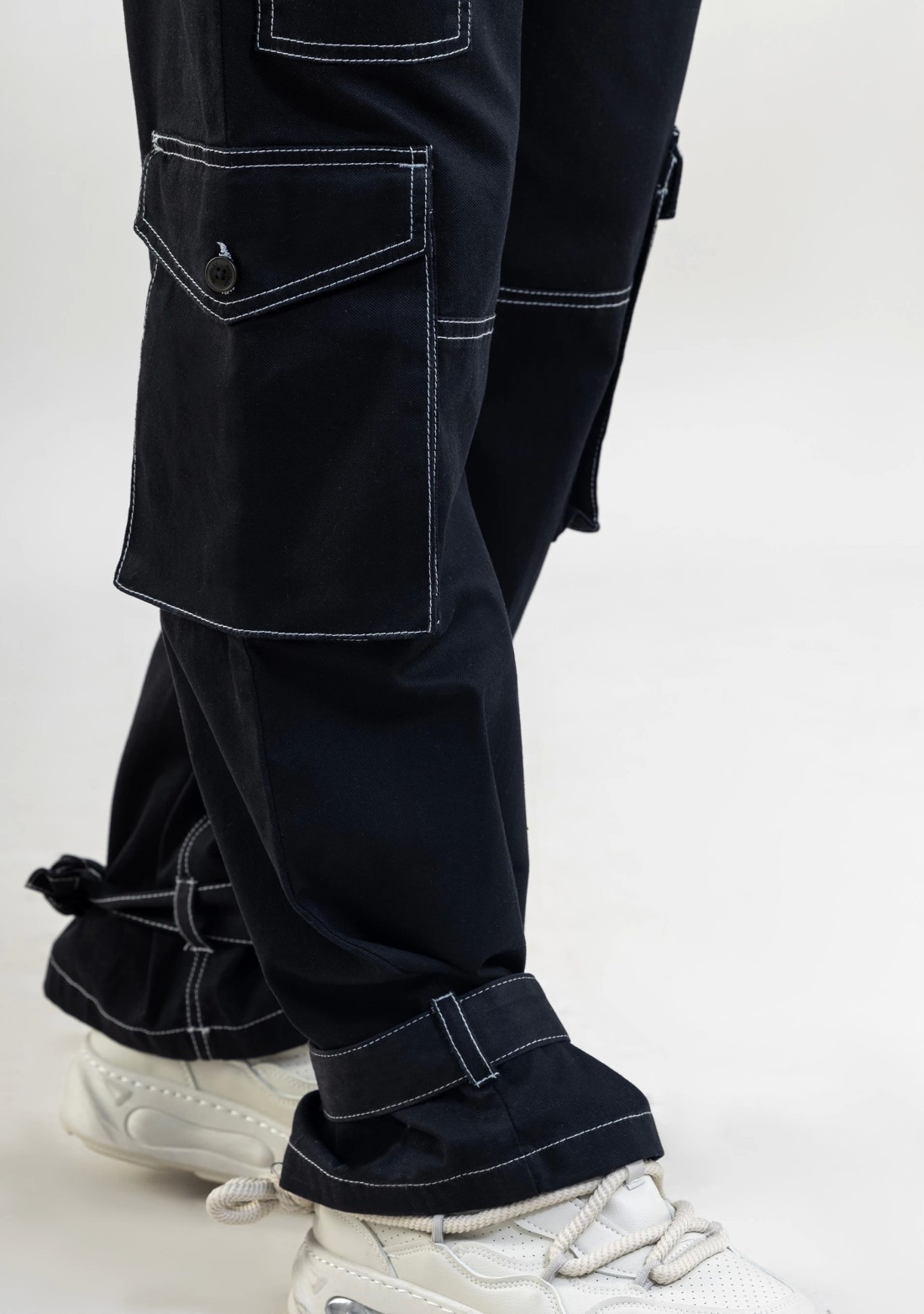 Black Wide Leg Men's Cargo Style Trousers