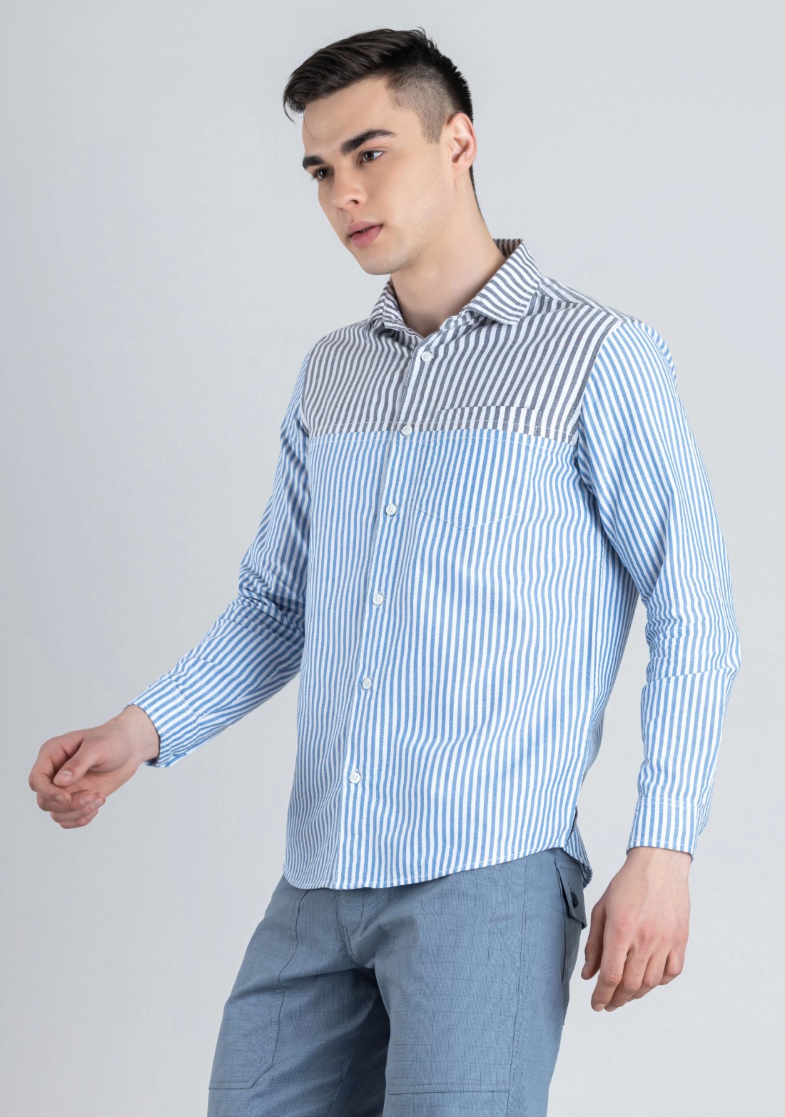 White Striped Slim Fit Men's Cotton Shirt