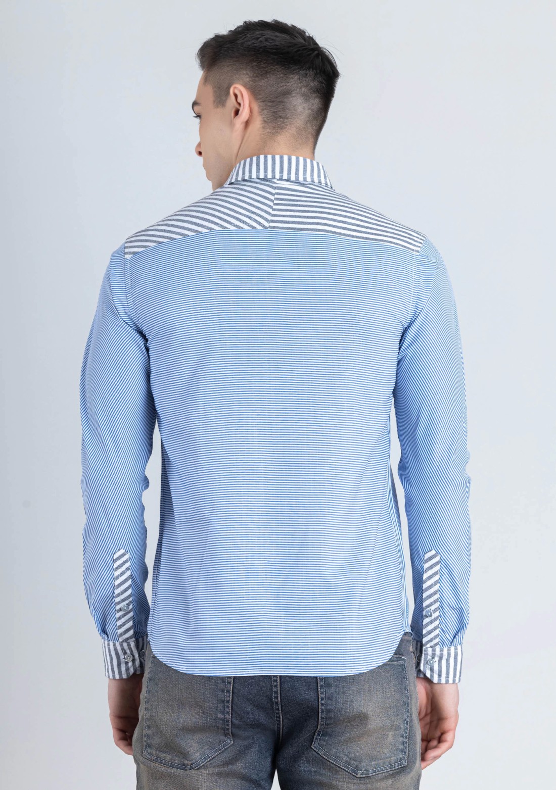 Blue Striped Slim Fit Men's Cotton Blend Shirt