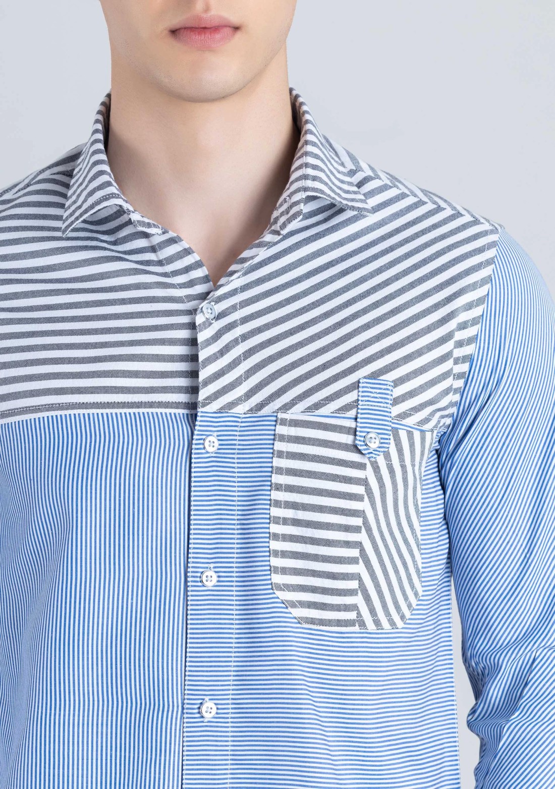 Blue Striped Slim Fit Men's Cotton Blend Shirt