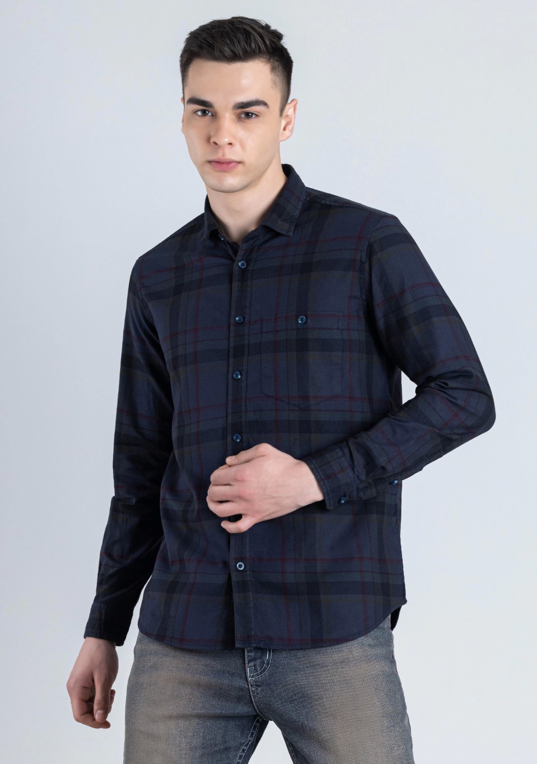 Dark Purple Regular Fit Men's Cotton Check Shirt