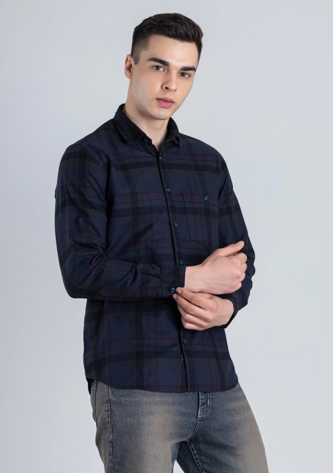 Dark Purple Regular Fit Men's Cotton Check Shirt