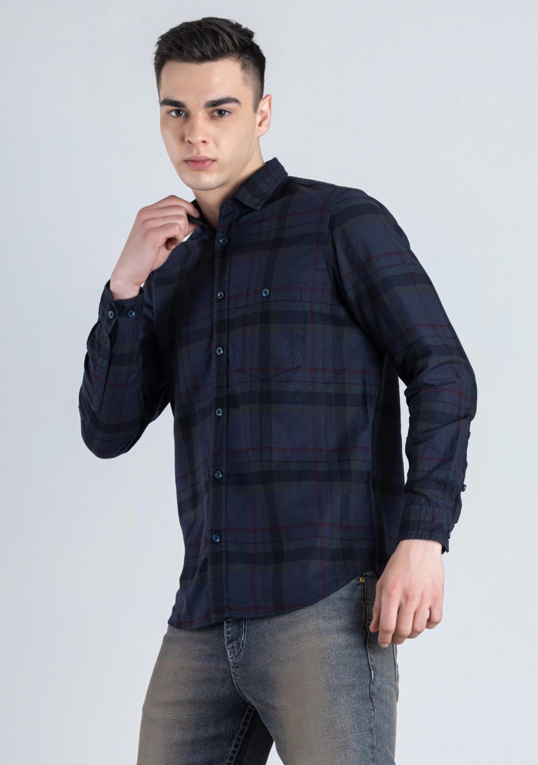 Dark Purple Regular Fit Men's Cotton Check Shirt