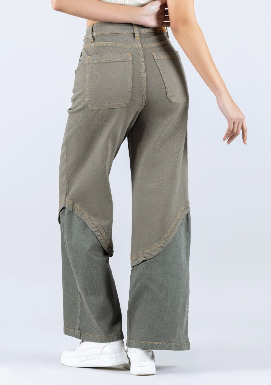 Grey Wide Leg Two Tone Panel Fashion Women's Jeans