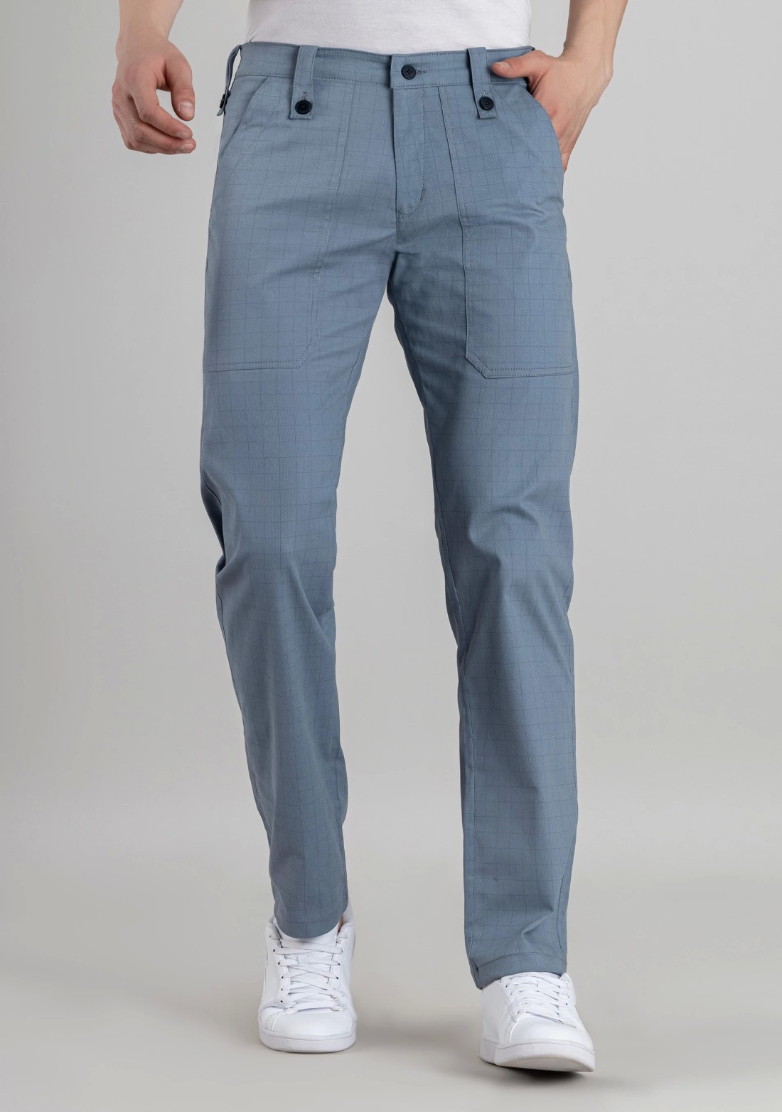 Blue Straight Fit Men s Casual Cotton Check Trousers Buy Online at Best Price Mehar