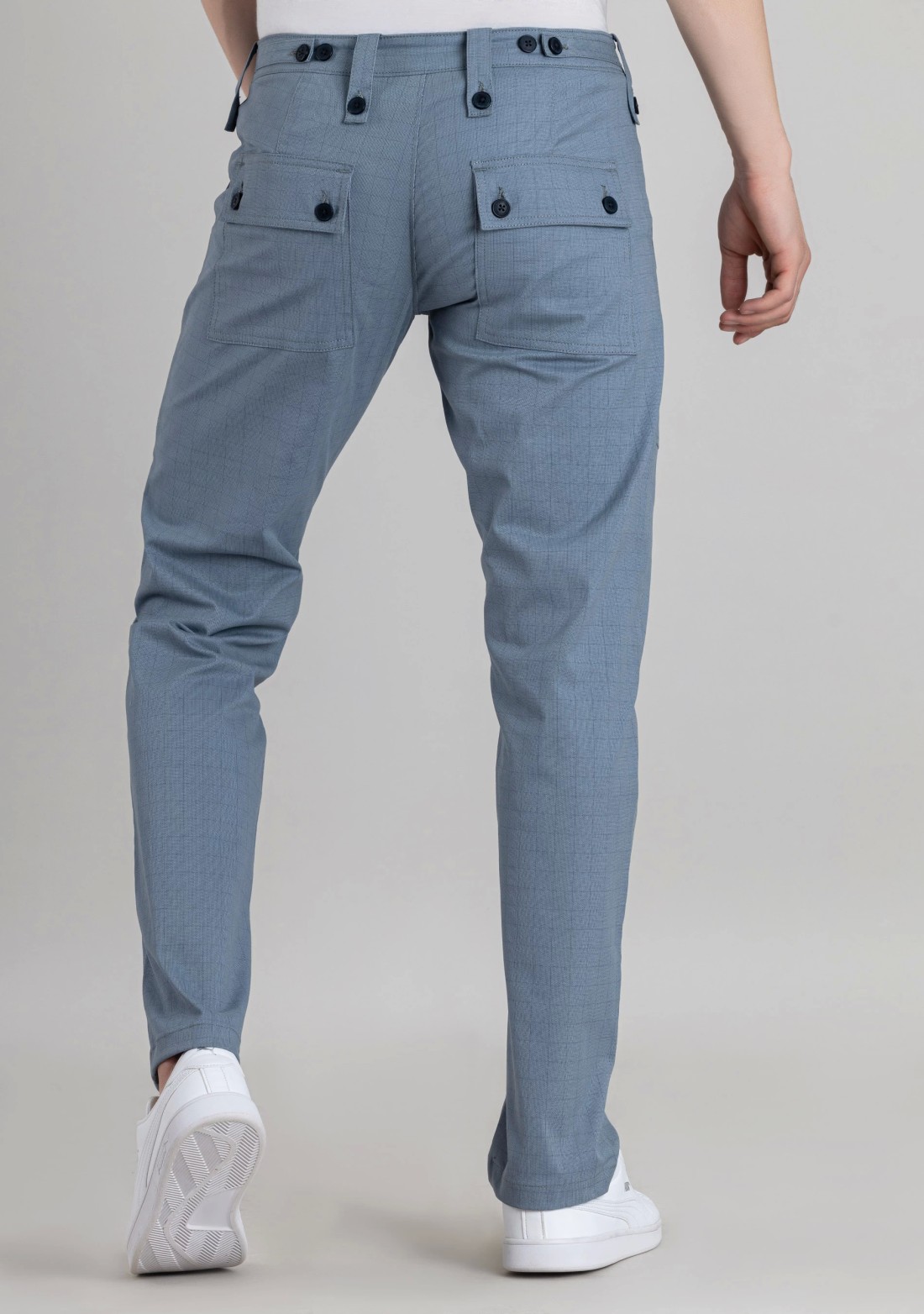 Blue Straight Fit Men’s Casual Cotton Check Trousers