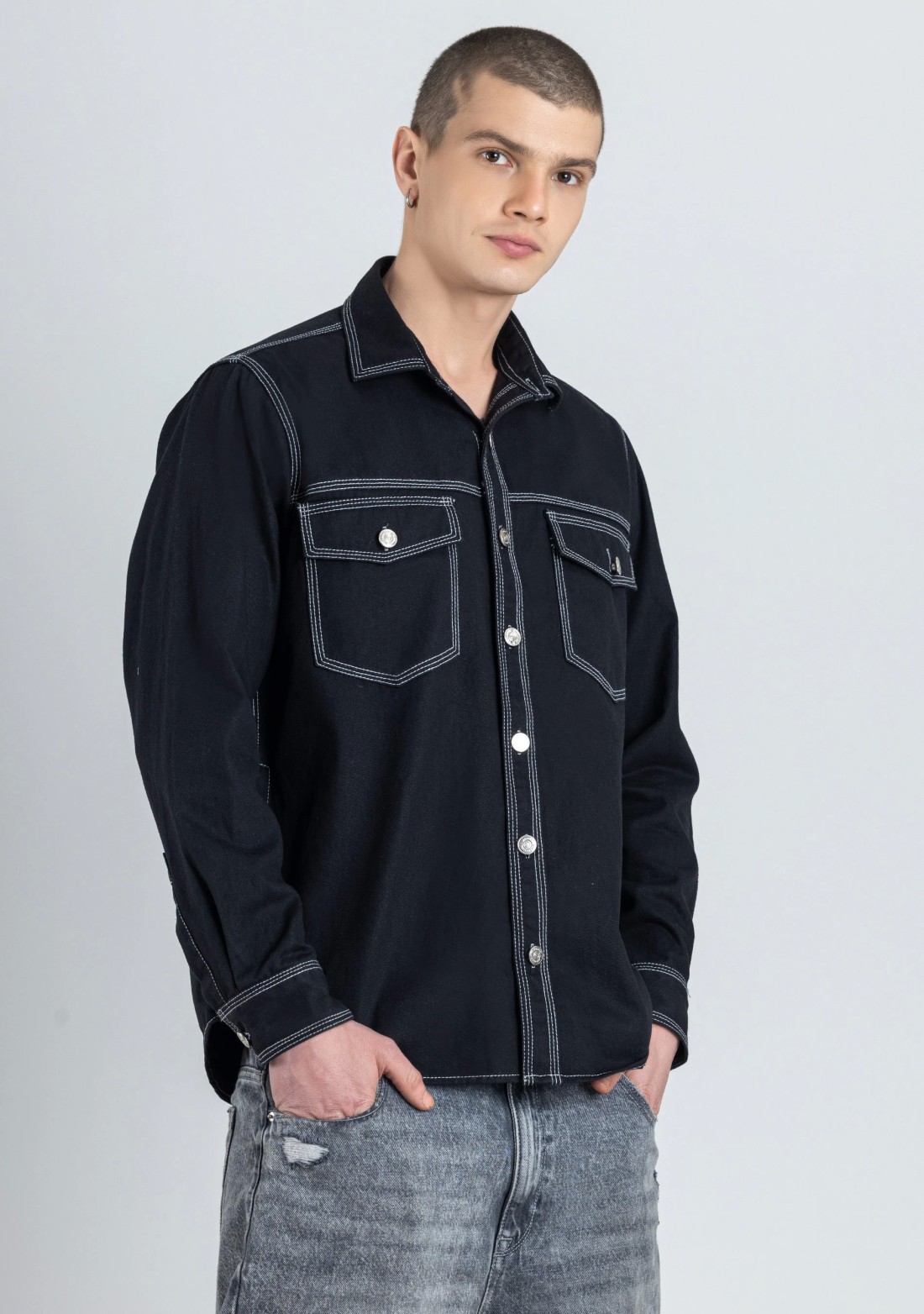 Black Regular Fit Men's Denim Shirt