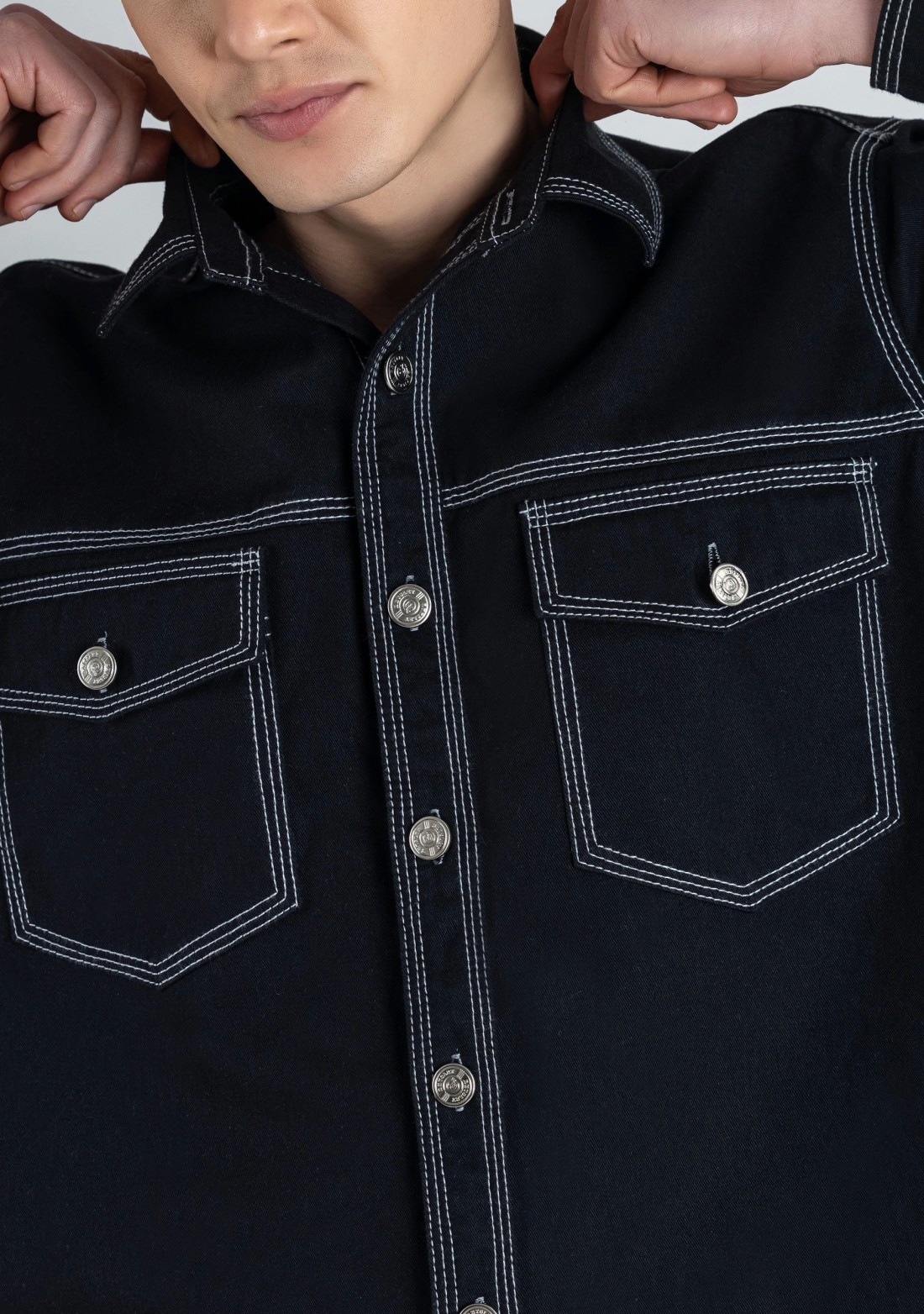 Black Regular Fit Men's Denim Shirt