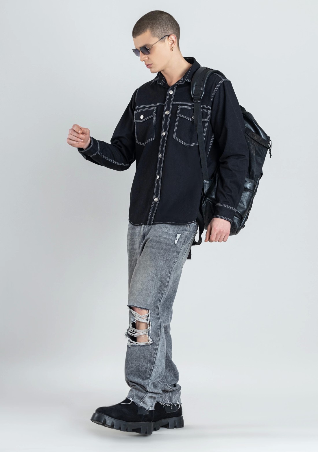 Black Regular Fit Men's Denim Shirt