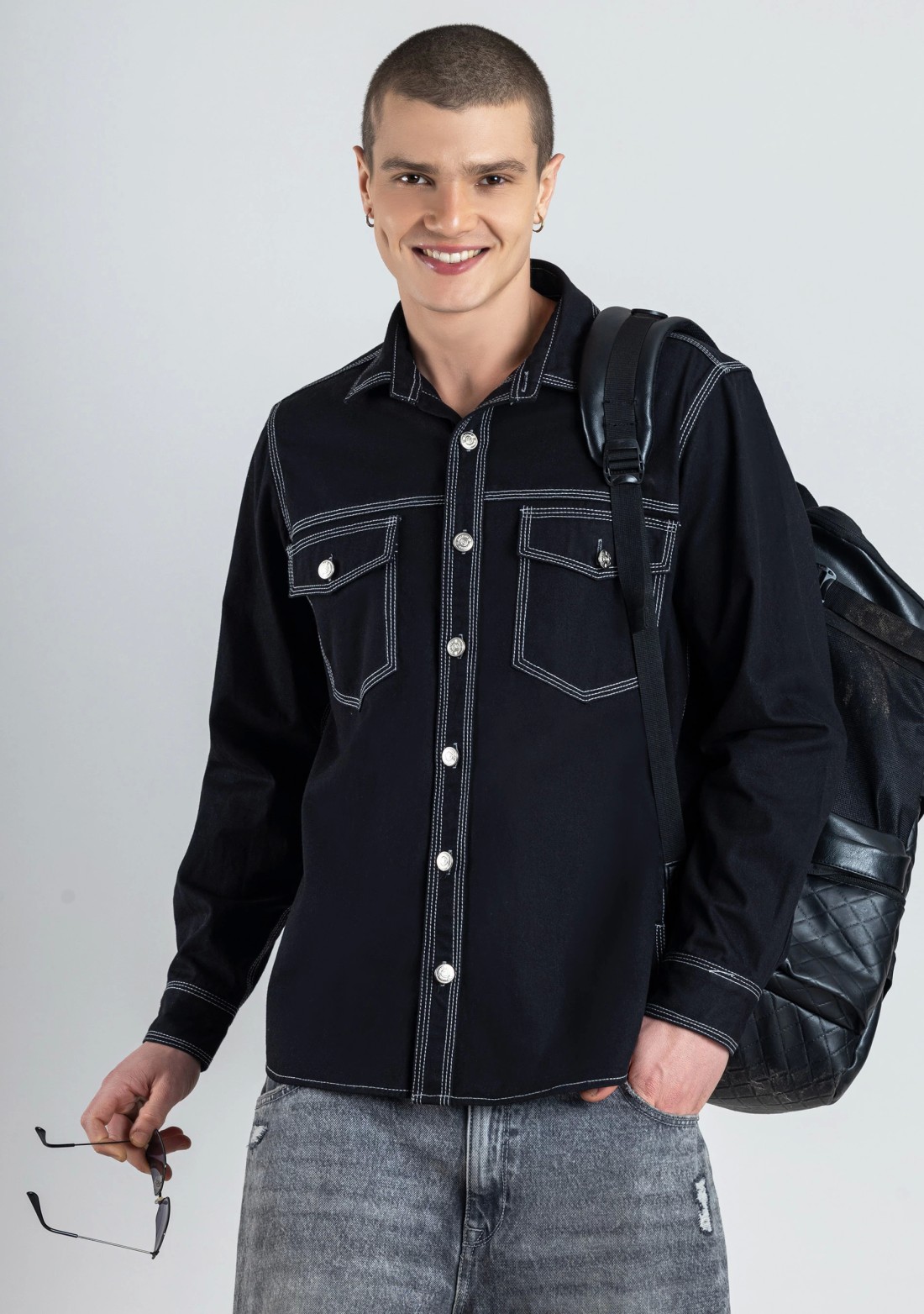 Black Regular Fit Men's Denim Shirt