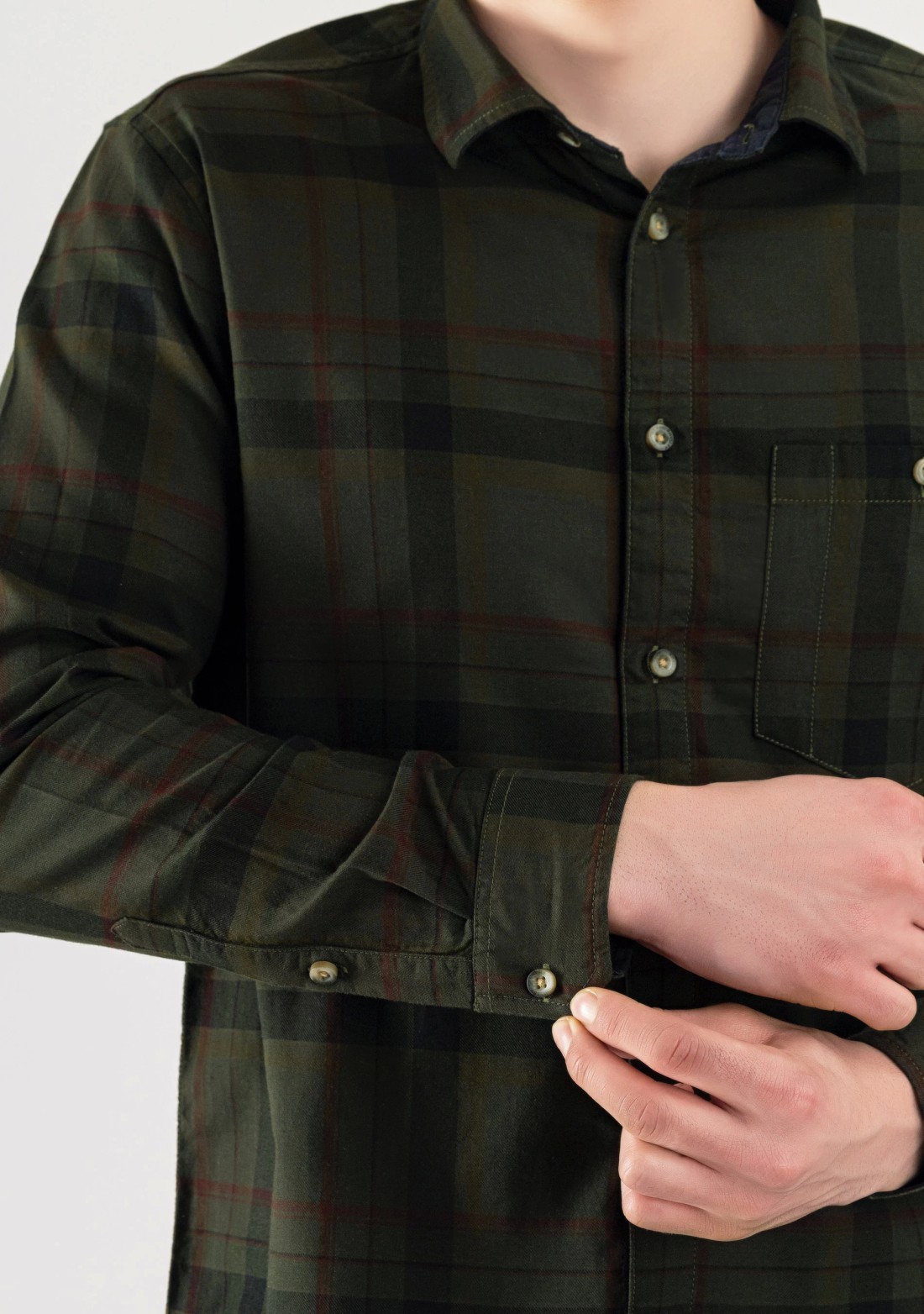 Dark Olive Regular Fit Men's Cotton Check Shirt