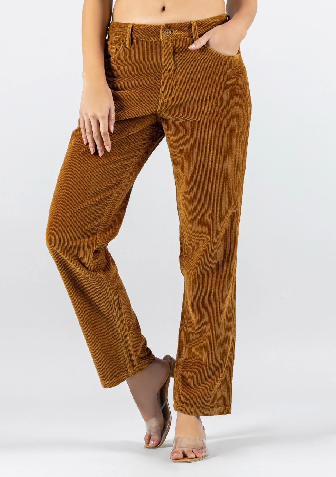 Khaki Slim Fit Women’s Casual Corduroy Trousers