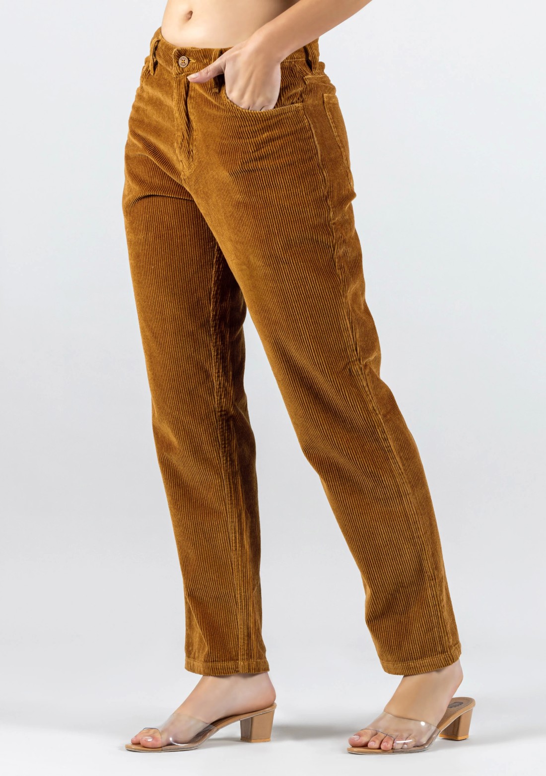 Khaki Slim Fit Women’s Casual Corduroy Trousers