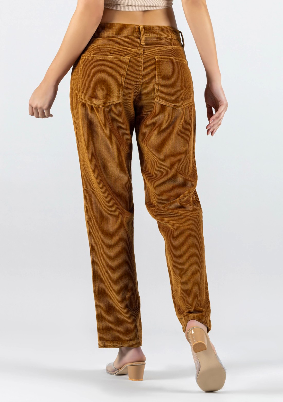 Khaki Slim Fit Women’s Casual Corduroy Trousers