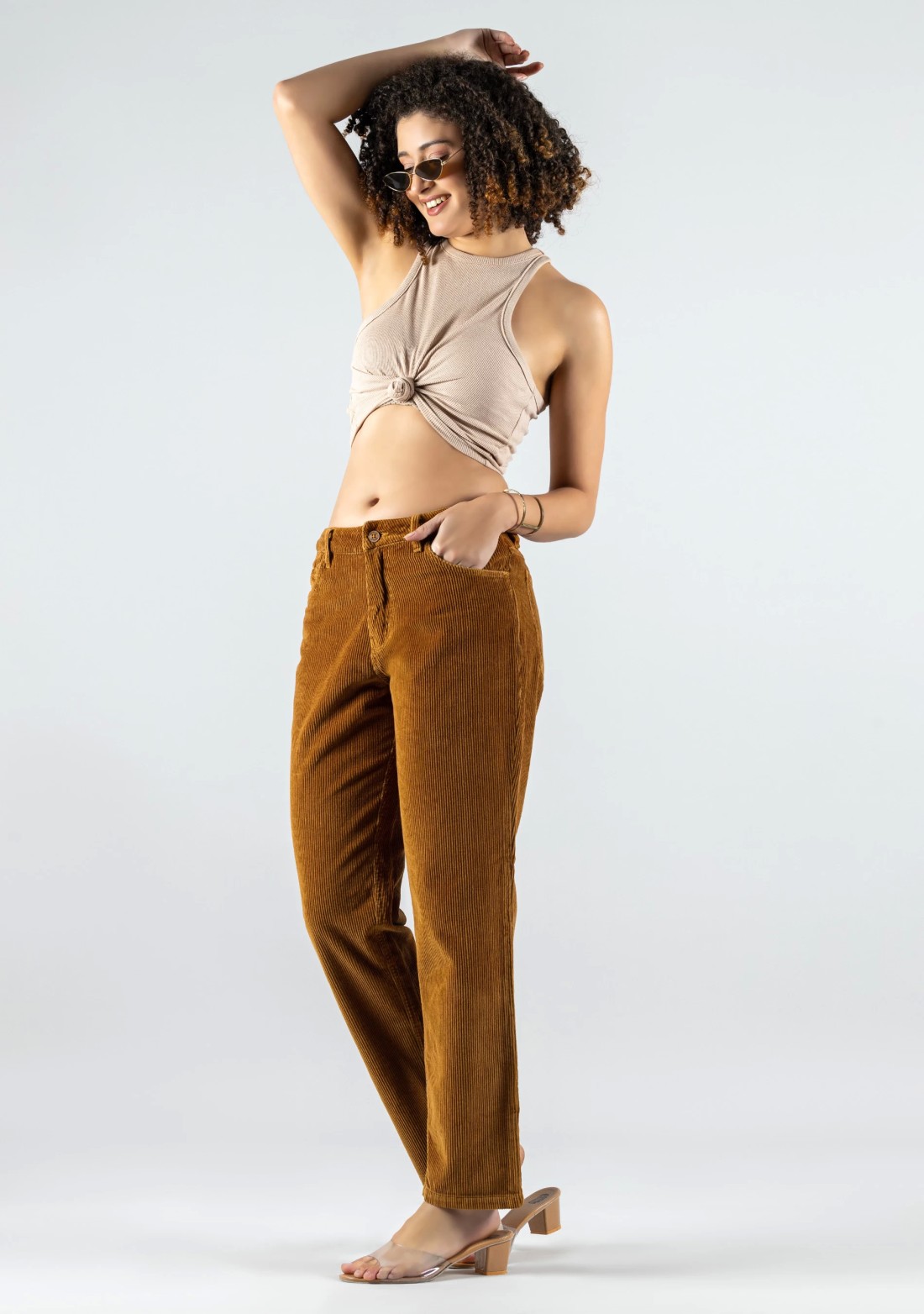 Khaki Slim Fit Women’s Casual Corduroy Trousers