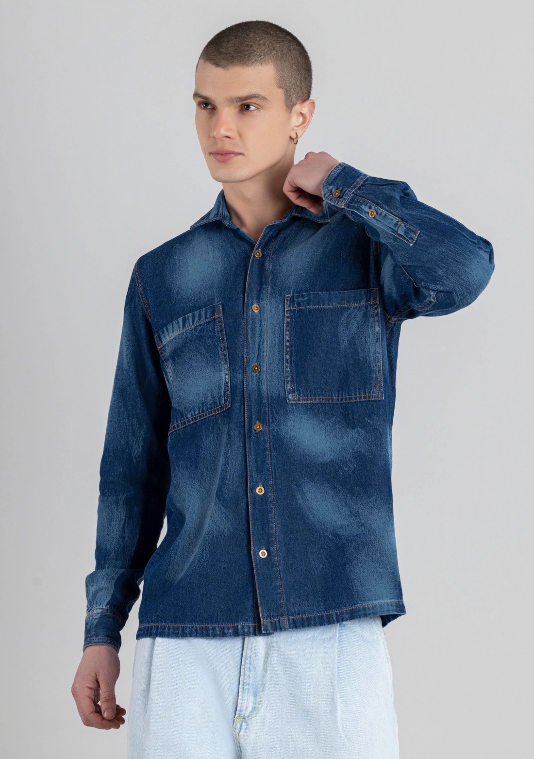 Blue Regular Fit Men's Denim Shirt