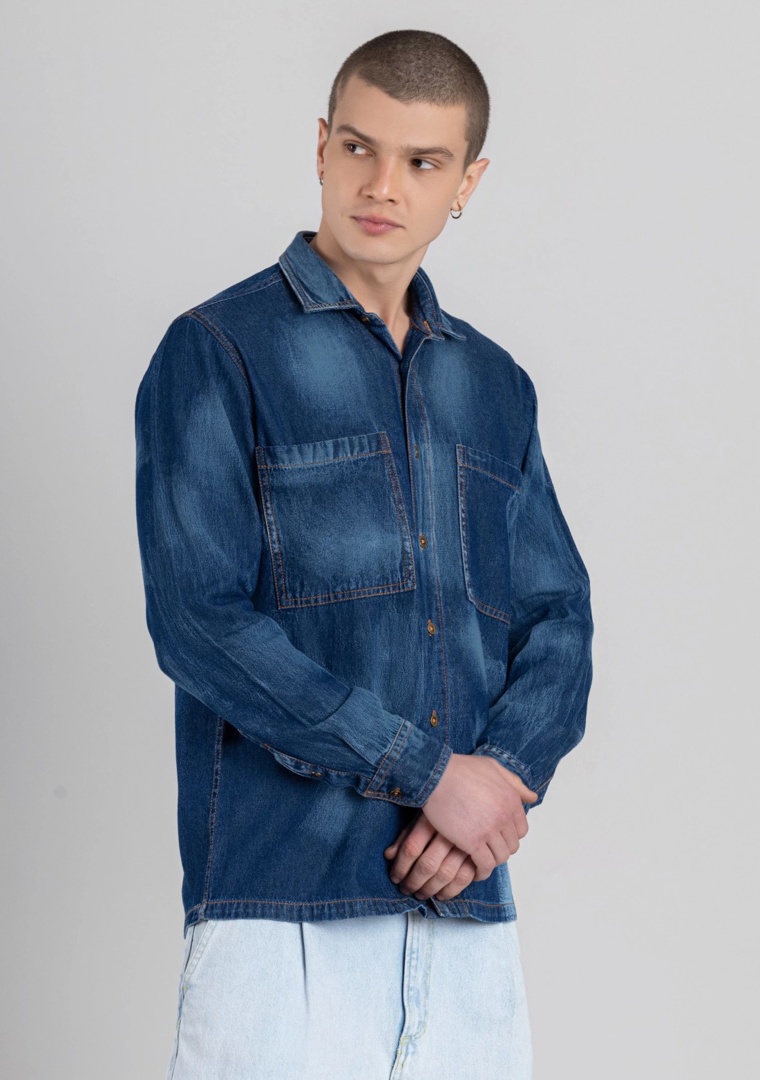 Blue Regular Fit Men's Denim Shirt