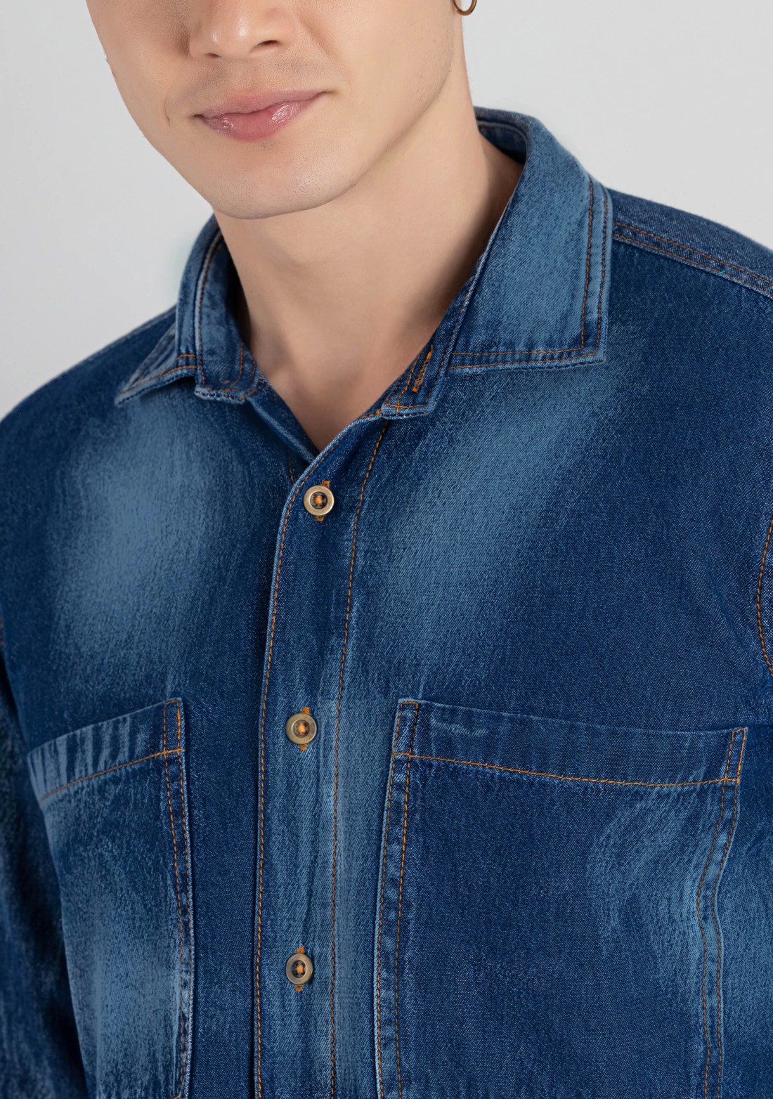 Blue Regular Fit Men's Denim Shirt