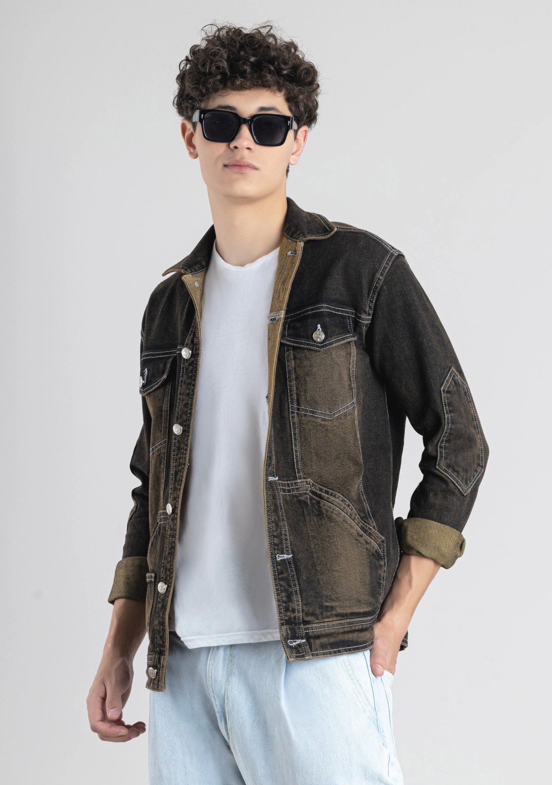 Blackish Brown Regular Fit Men's Denim Shacket