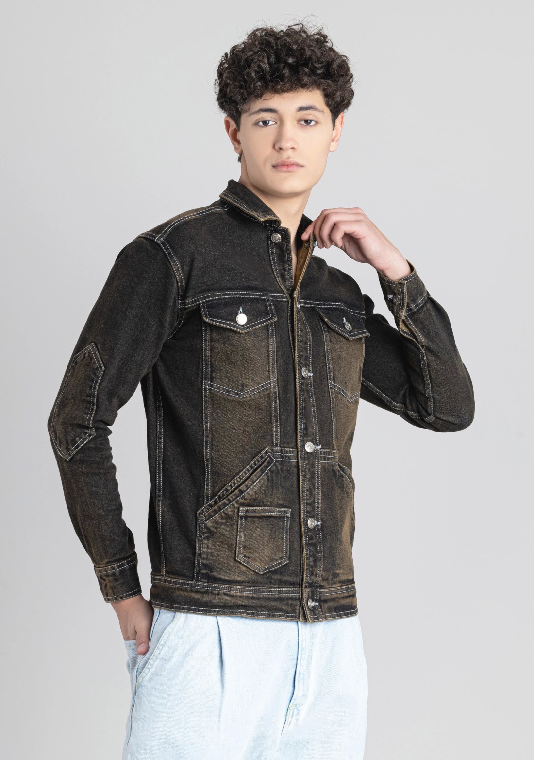 Blackish Brown Regular Fit Men's Denim Shacket