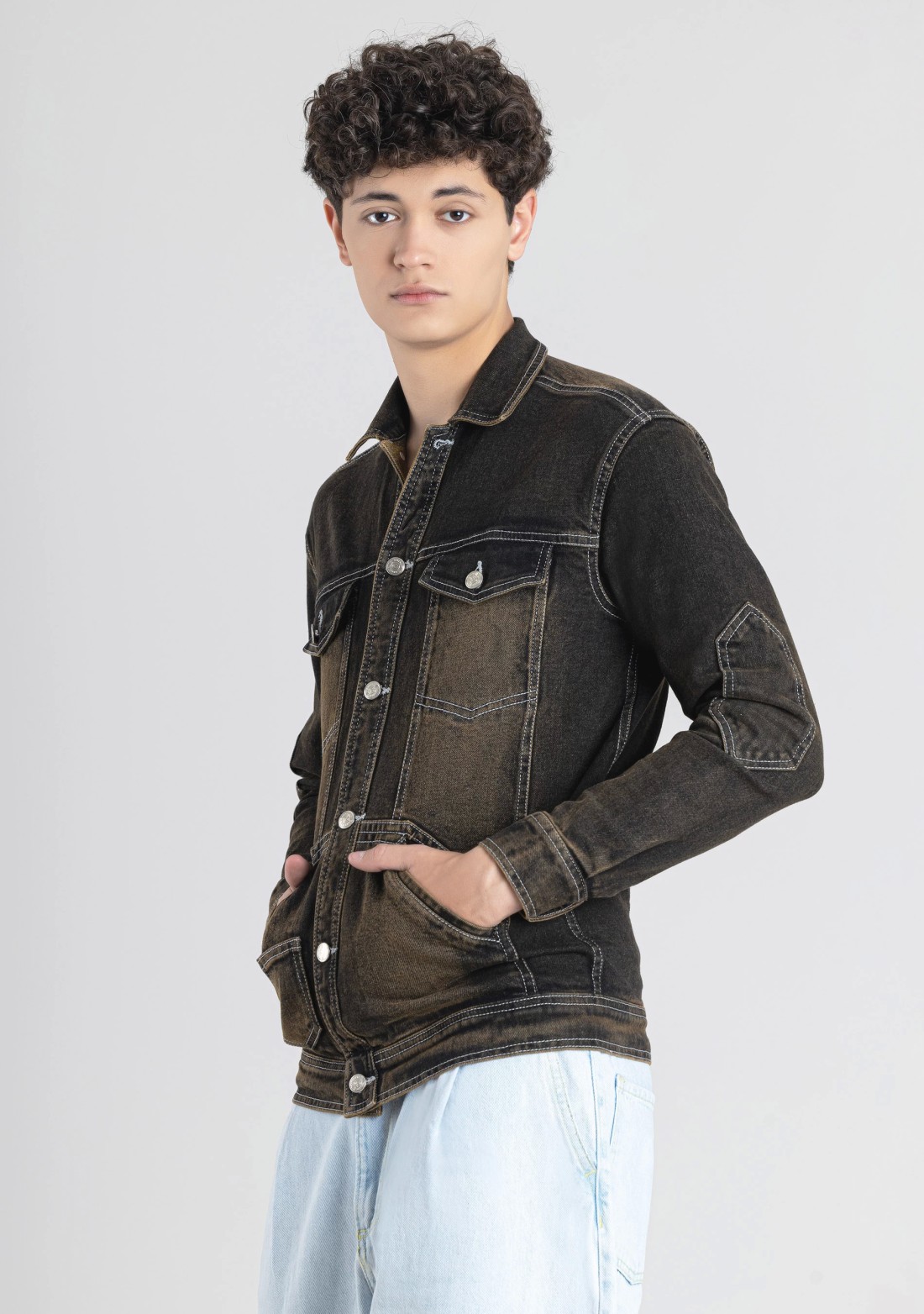 Blackish Brown Regular Fit Men's Denim Shacket