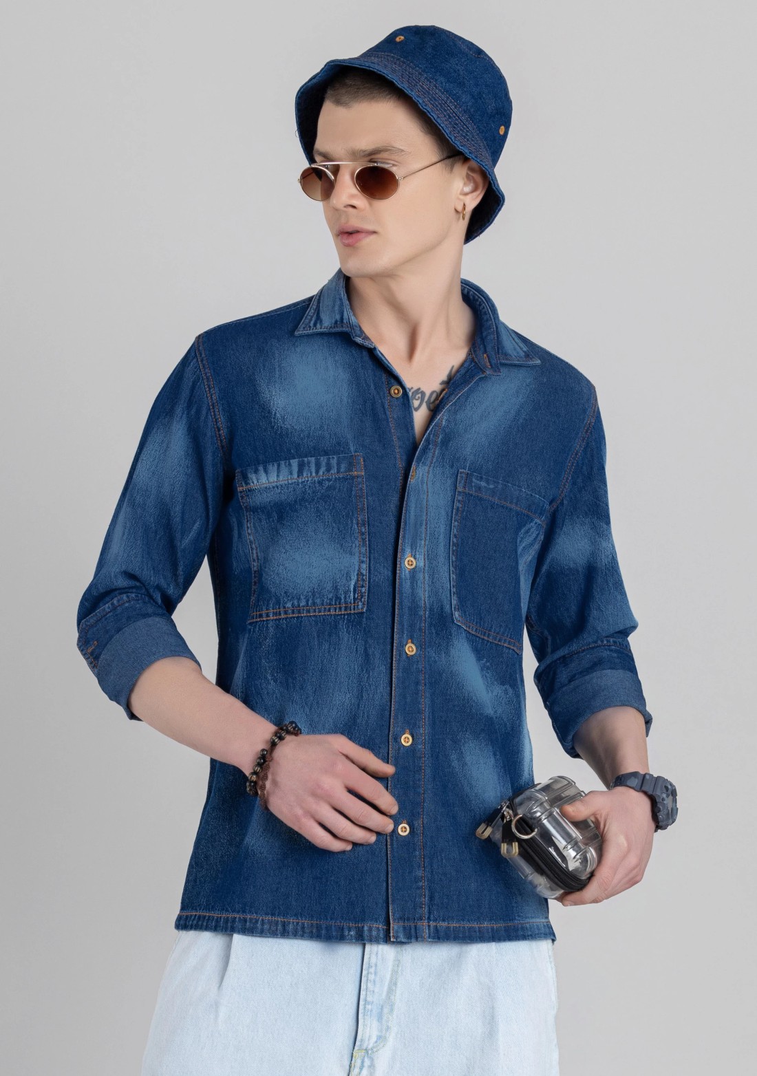 Blue Regular Fit Men's Denim Shirt