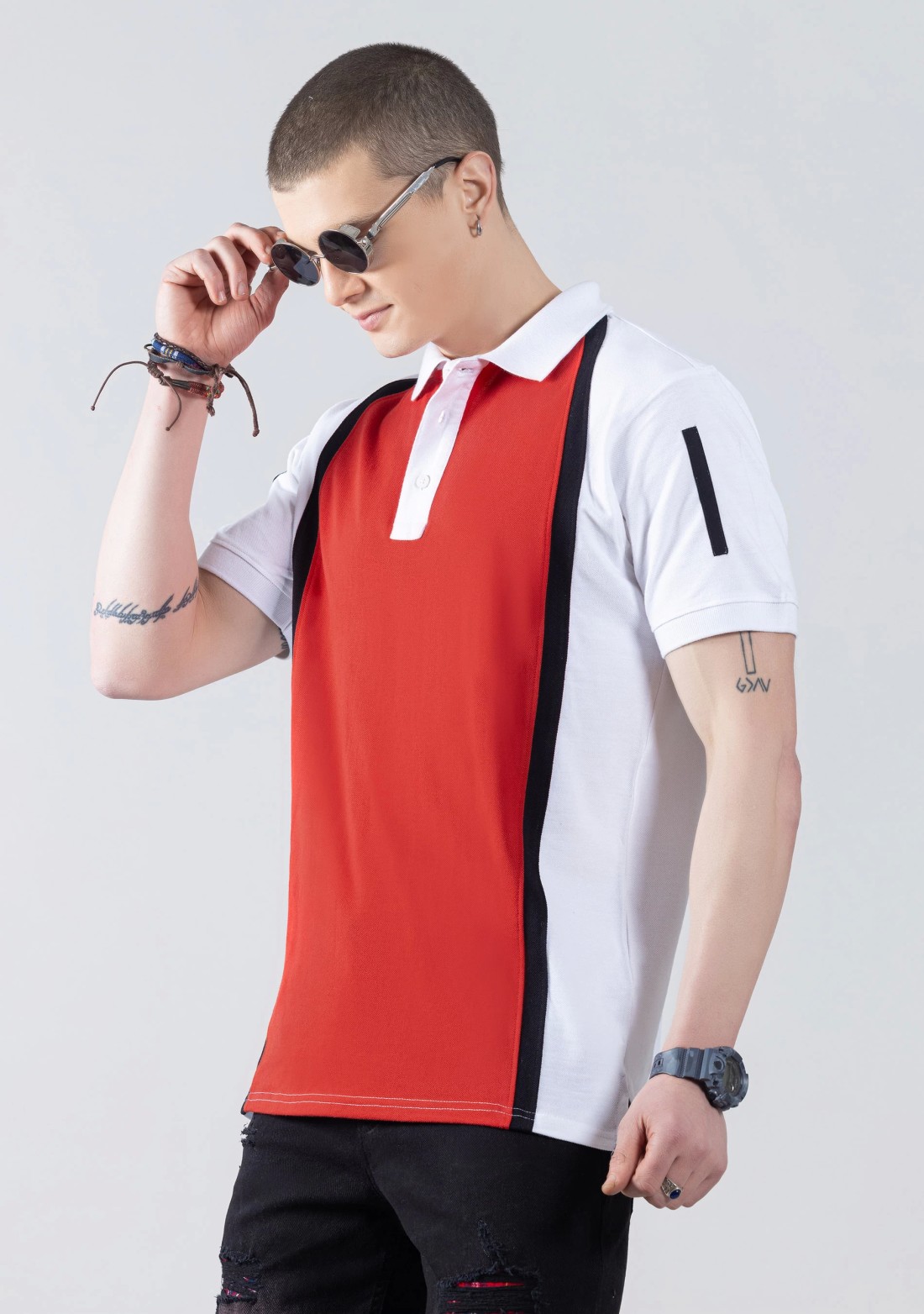 Red and White Regular Fit Men's Polo T-Shirt