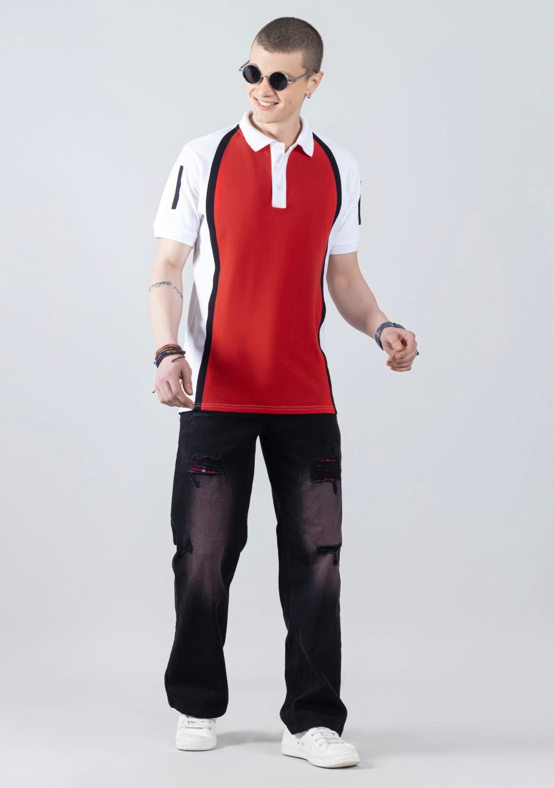 Red and White Regular Fit Men's Polo T-Shirt