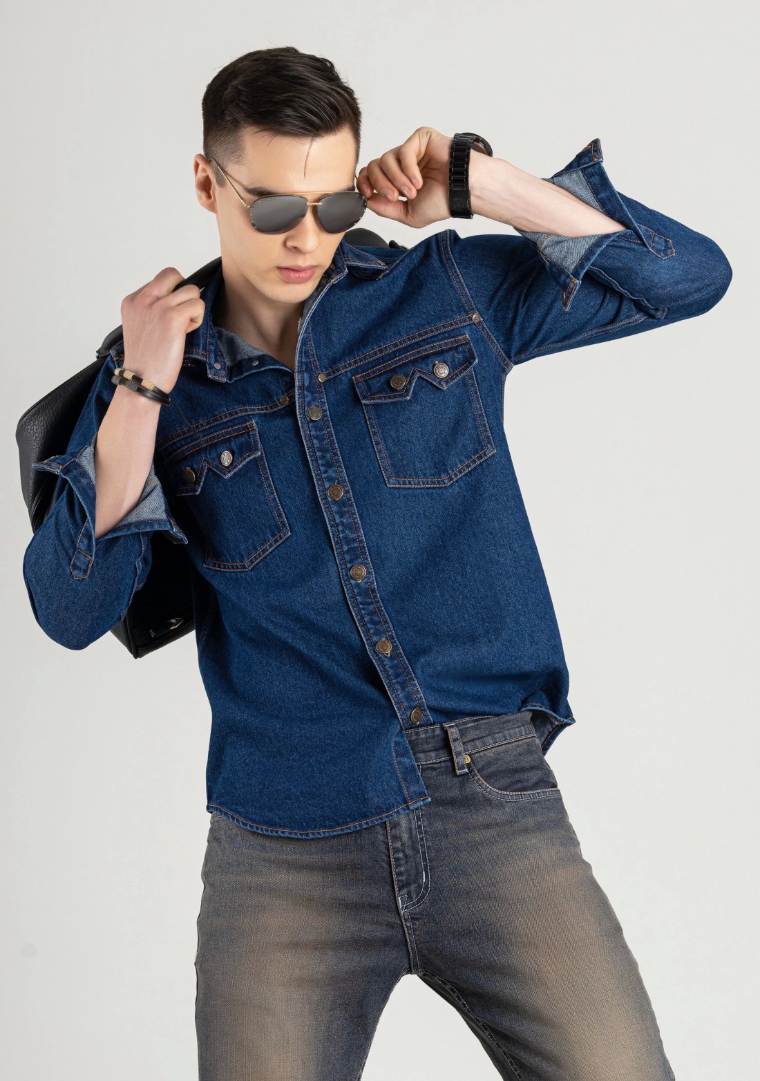 Blue Regular Fit Men's Denim Casual Shirt