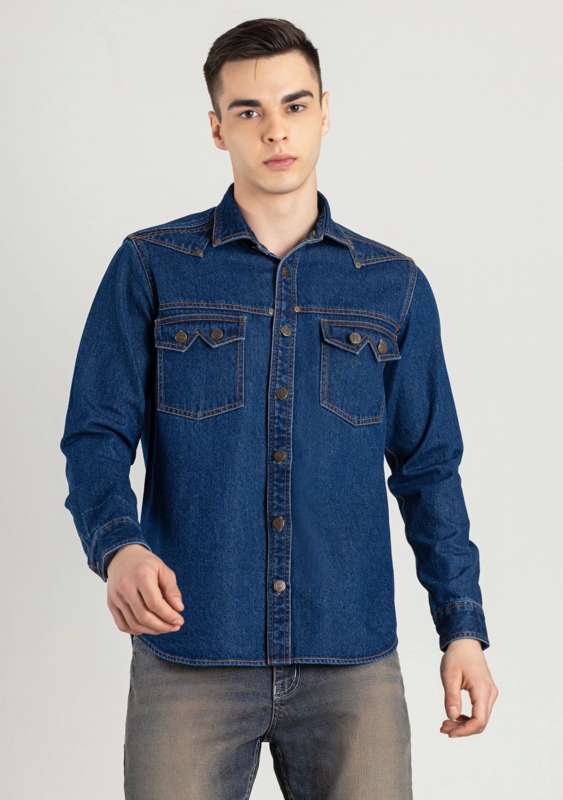 Blue Regular Fit Men's Denim Casual Shirt