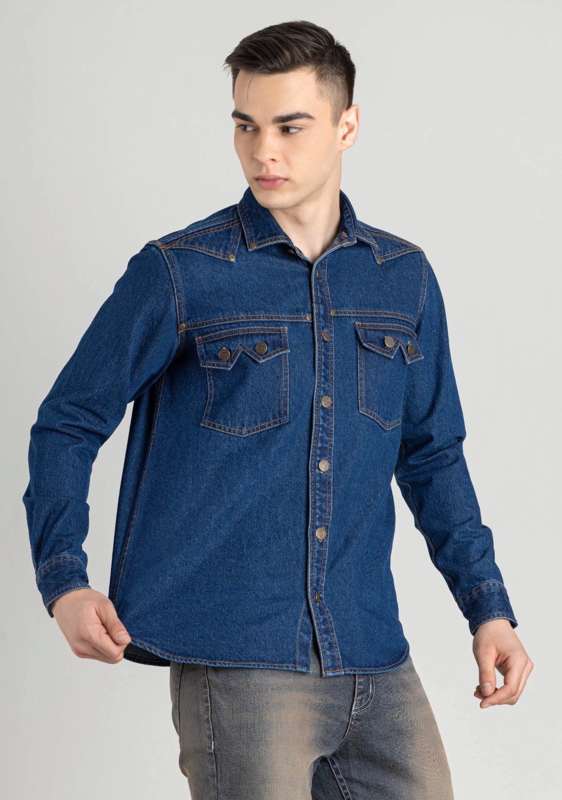 Blue Regular Fit Men's Denim Casual Shirt