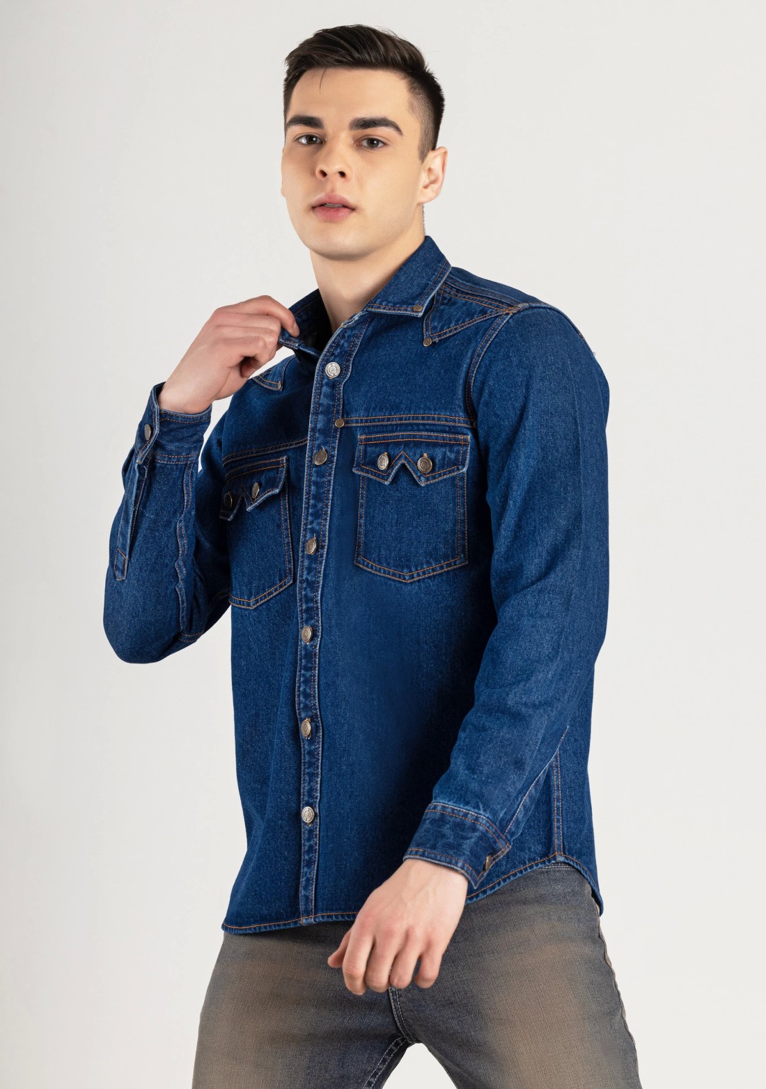 Blue Regular Fit Men's Denim Casual Shirt