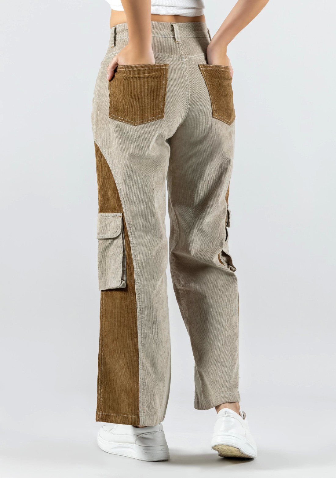 Fawn and Mouse Wide Leg Women's Corduroy Cargo Trousers