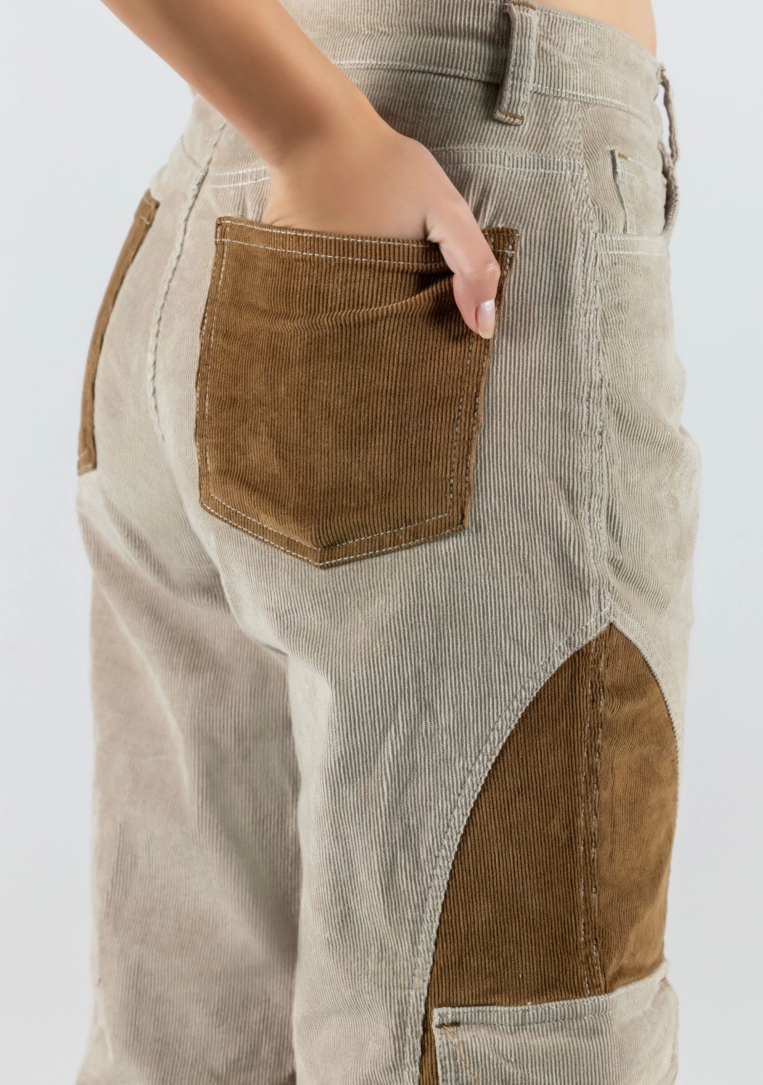 Fawn and Mouse Wide Leg Women's Corduroy Cargo Trousers