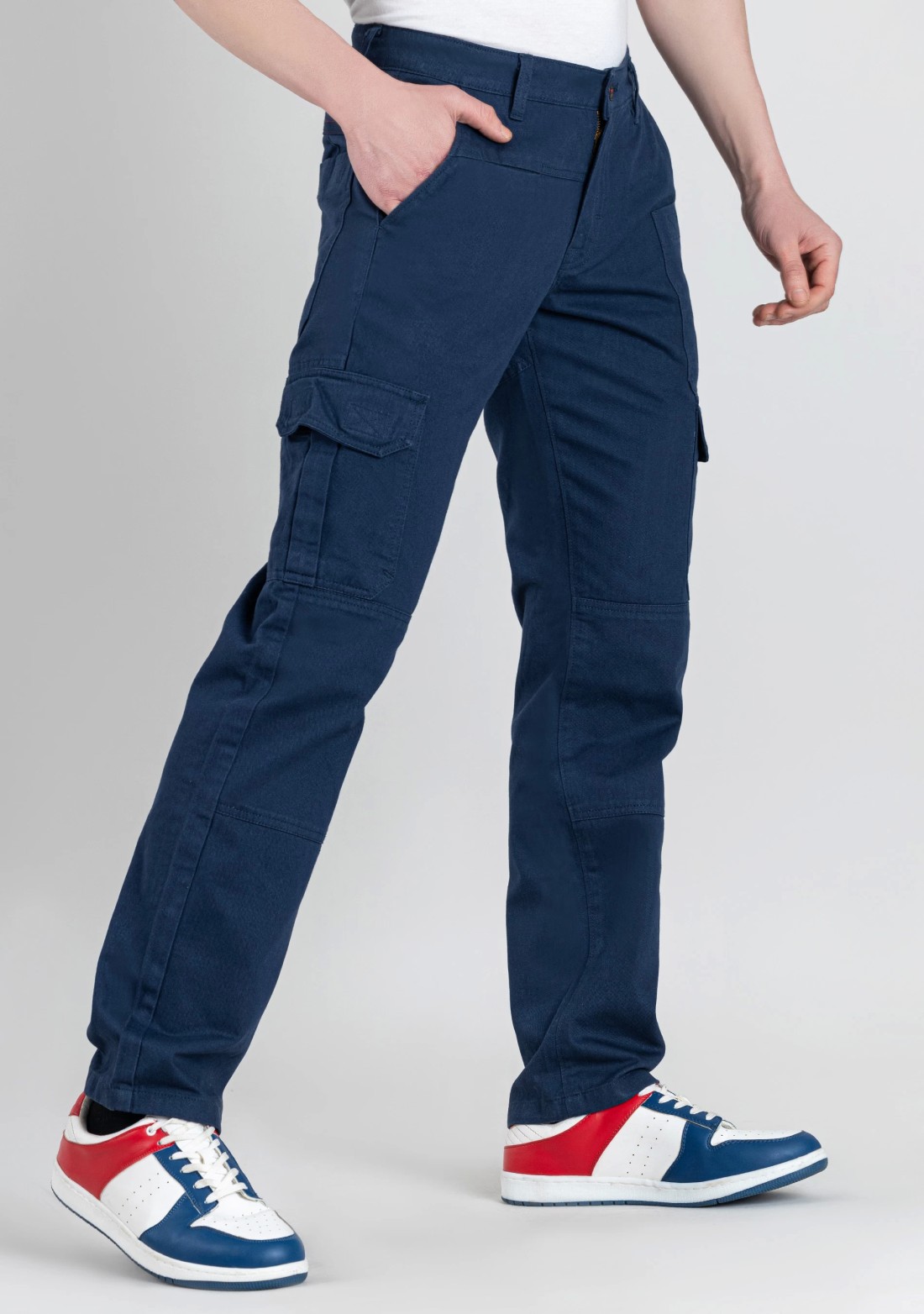 Blue Straight Fit Men's Cargo Trousers