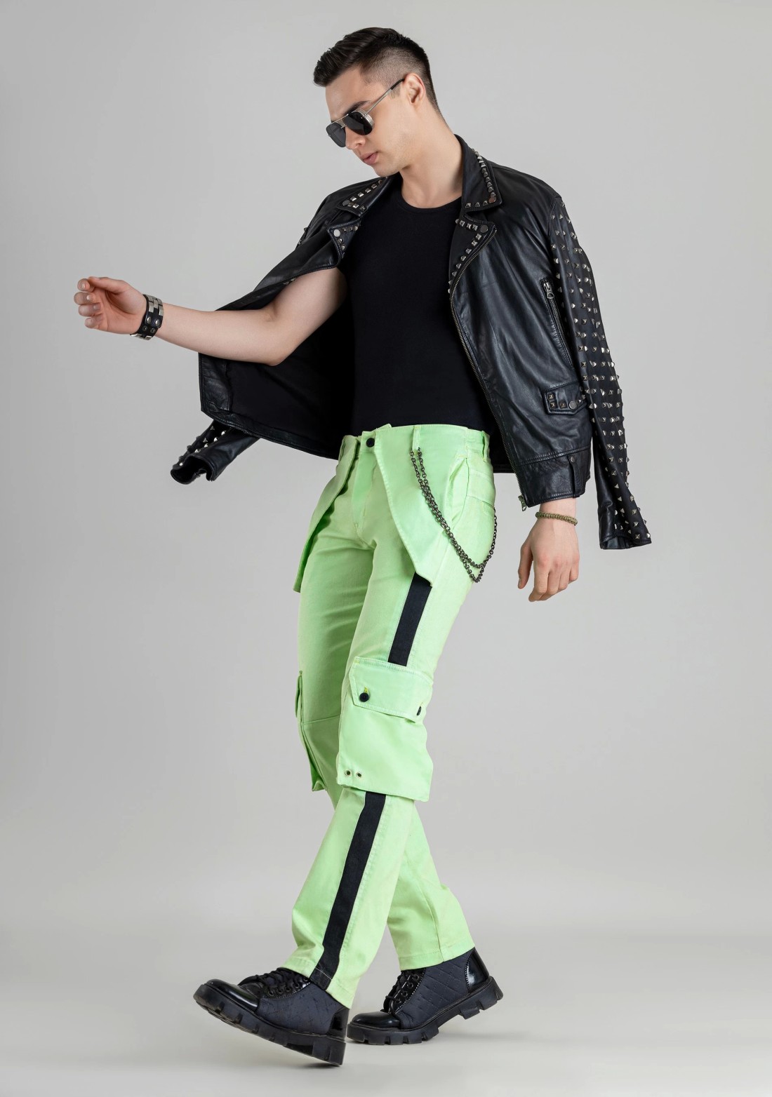 Mint Green Straight Fit Men's Cargo Trousers