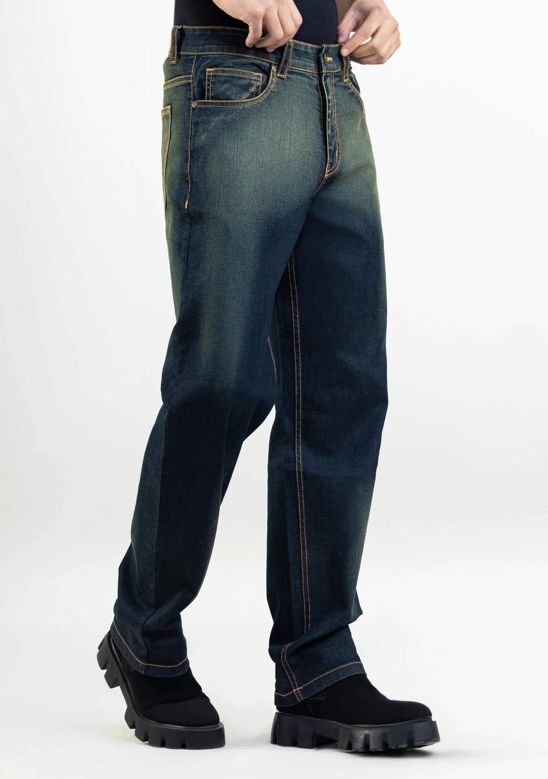 Blue Tinted Relaxed Straight Fit Men's Fashion Jeans