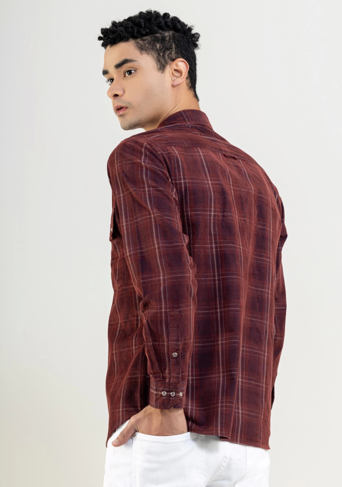 Rust Regular Fit Corduroy Men's Check Shirt