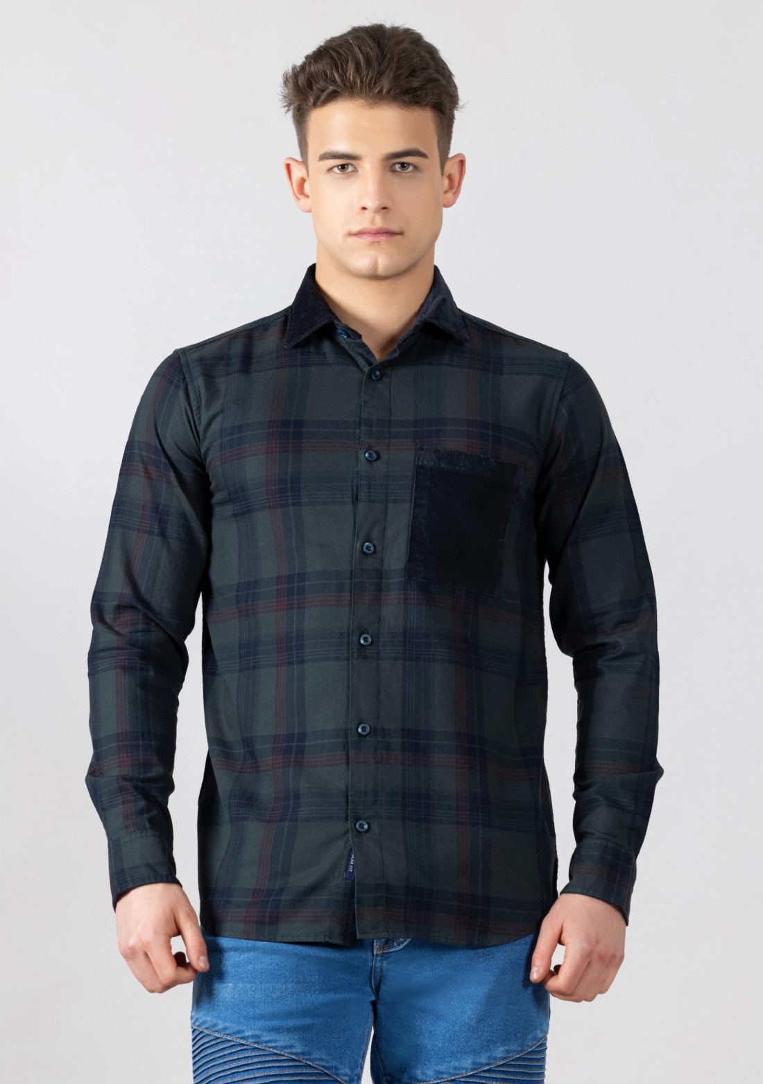 Dark Jungle Green Regular Fit Men's Cotton Check Shirt